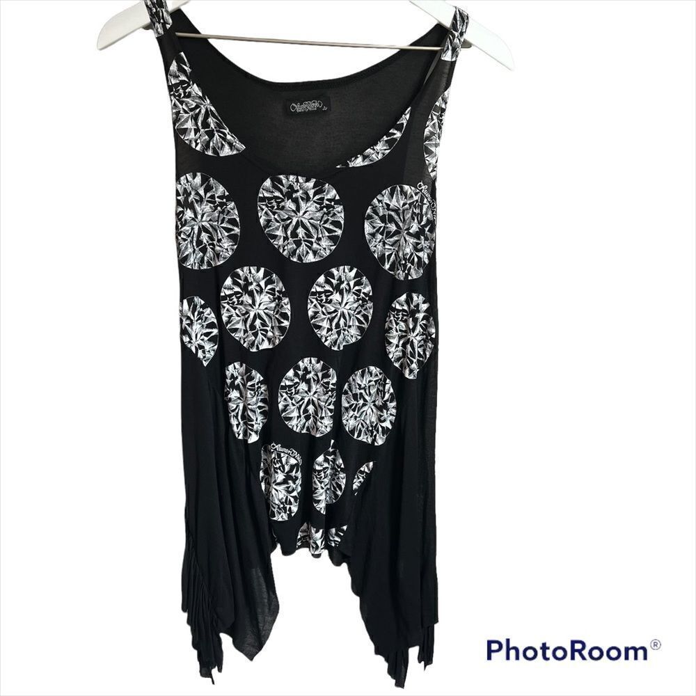 Lauren Moshi Diamond Tank Top size Small Black/White Tee T-Shirt Goth Artsy